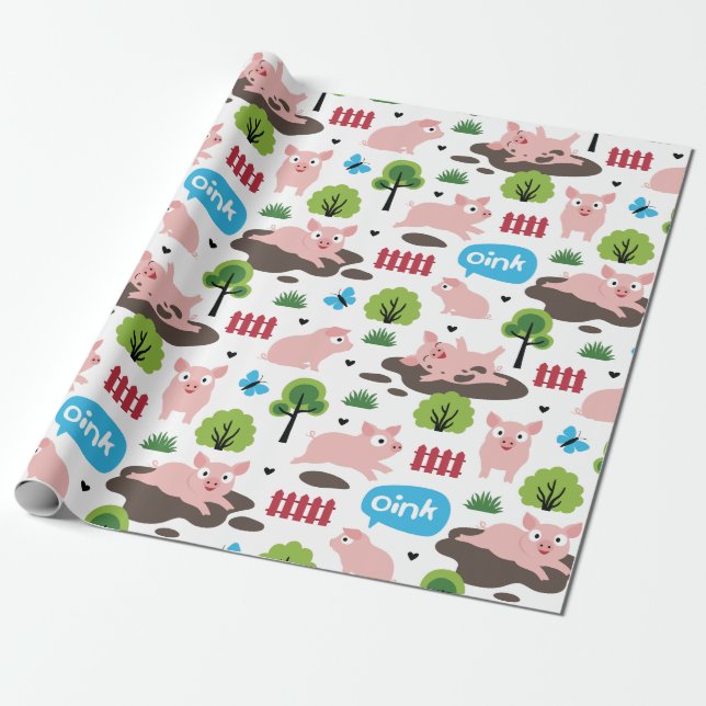 Glückliche Ferkel im Schlammverpackungspapier Geschenkpapier (Ungerollt)