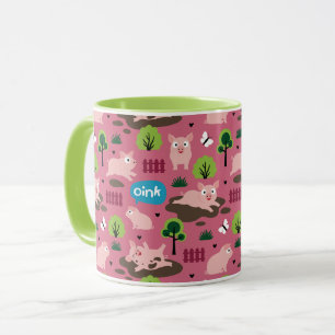 Glückliche Ferkel in der schlammigen Tasse