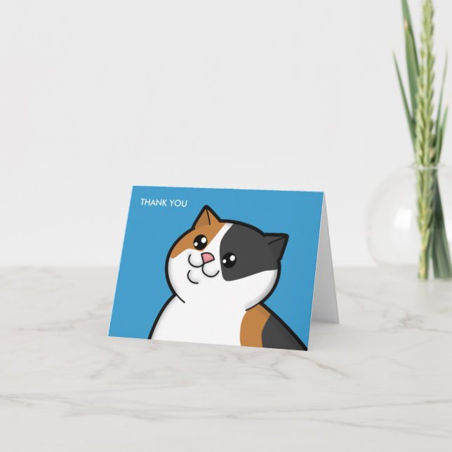 Glückliche fette Kaliko-Katze danken Ihnen Dankeskarte (Vorderseite)
