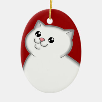 Glückliche fette weiße Katzen-Andenken-Verzierung Keramik Ornament