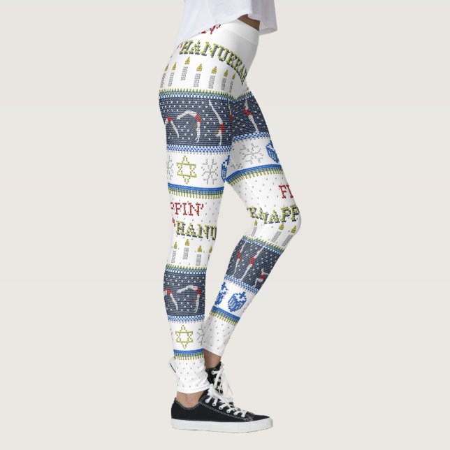 Glückliche Flippin Chanukka "Strickjacke-" Leggings (Rechts)