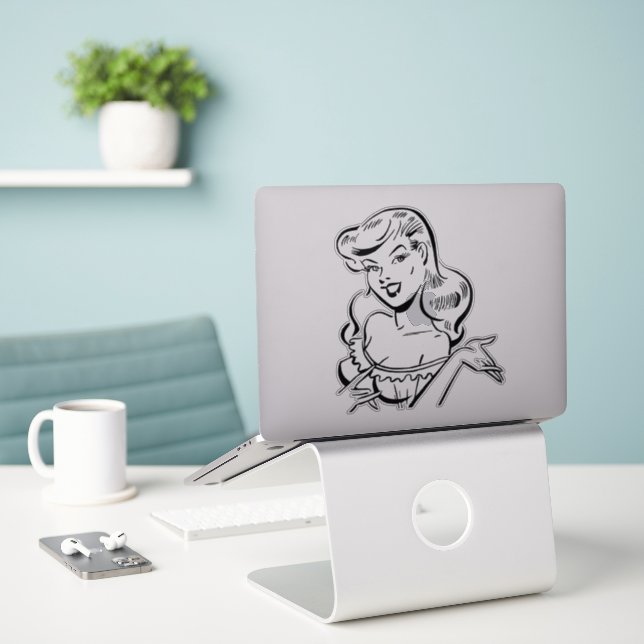 Glückliche Frau Aufkleber (Laptop auf Schreibtisch)