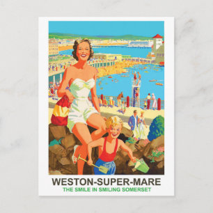 Glückliche Frau in Weston Super Mare Postkarte
