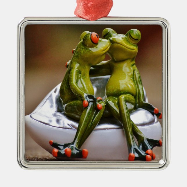 Glückliche Frösche Silbernes Ornament (Vorne)