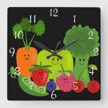 Glückliche Frucht und Veggies-Wanduhr