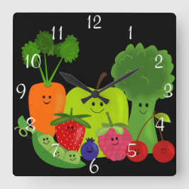 Glückliche Frucht und Veggies-Wanduhr Quadratische Wanduhr