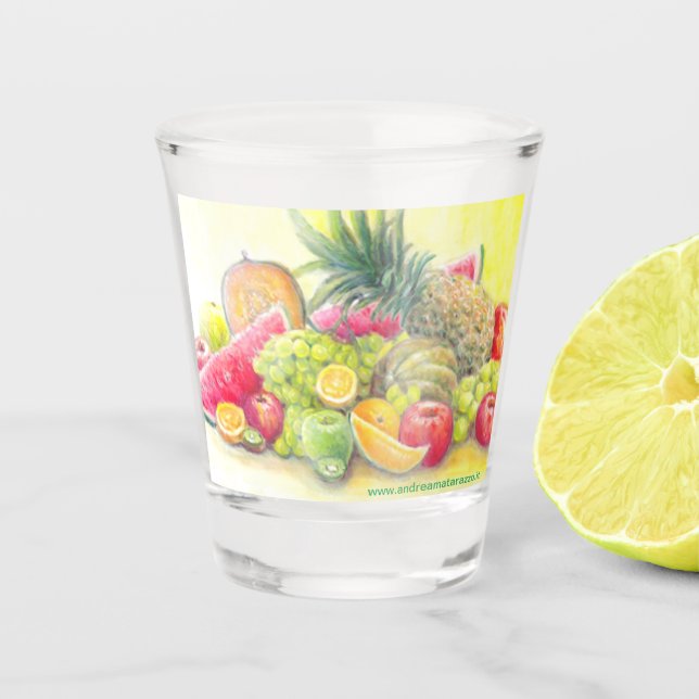 Glückliche Früchte Schnapsglas (Vorderseite)
