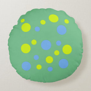 Glückliche Funky Gelbe Blaue Blasen Rundes Kissen