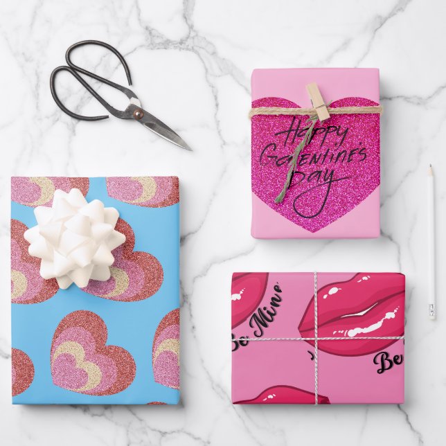 Glückliche Galantinen und Valentinstag Geschenkpapier Set (Vorderseite)