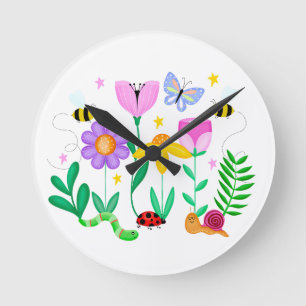 Glückliche Gartentiere Runde Wanduhr