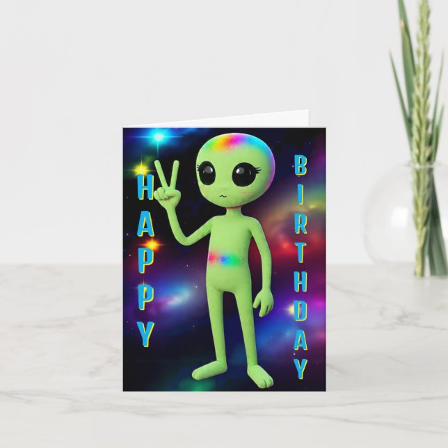 Glückliche Geburtstagskarte Alien Feiertagskarte (Vorderseite)