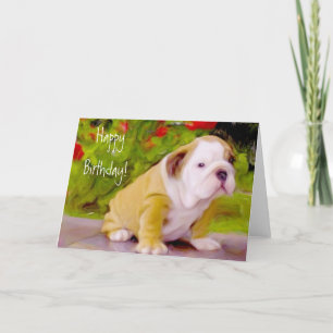Glückliche Geburtstagskarte des Bulldog Welpen Karte