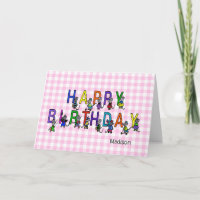 Glückliche Geburtstagsmäuse auf rosa Gingham