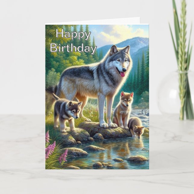 Glückliche Geburtstagswölfe Naturgrüßkarte Karte (Vorderseite)