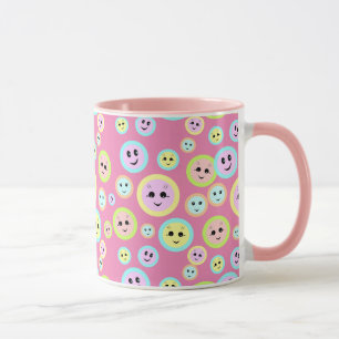 Glückliche Gesichter in Pastellfarben - Spaß und n Tasse