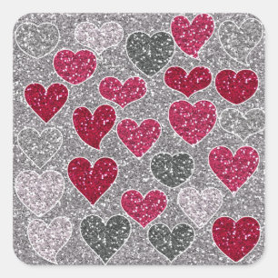 Glückliche Glitzer-Liebe Bling Herzen des Quadratischer Aufkleber