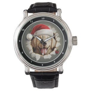 Glückliche Goldene Hund Weihnachts-Darstellung Armbanduhr