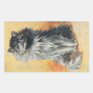 Glückliche graue Langhaarkatze Bild von Louis Wain Rechteckiger Aufkleber