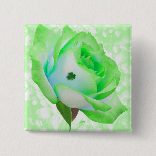 Glückliche grüne Rose, Schaltfläche Button (Vorderseite)