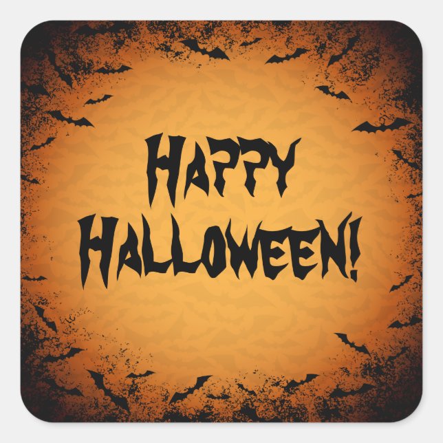 Glückliche Halloween-Aufkleber mit grungy Flederma Quadratischer Aufkleber (Vorderseite)