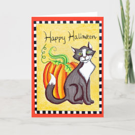 Glückliche Halloween Cat & Pumpkin Grußkarte Dankeskarte