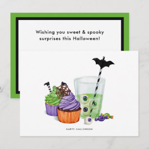 Glückliche Halloween Drinks und Desserts Feiertagskarte