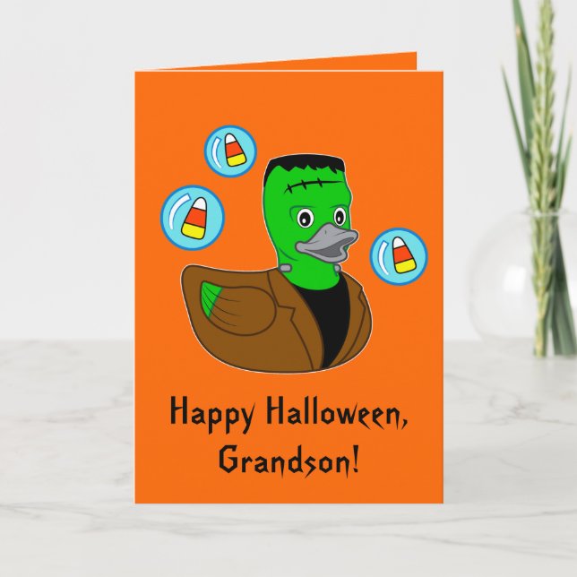 Glückliche Halloween-Enkel Frankenstein Duckie Karte (Vorderseite)