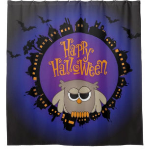 Glückliche Halloween-Eule Duschvorhang