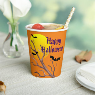 Glückliche Halloween-Fledermäuse und der Mondpapie Pappbecher