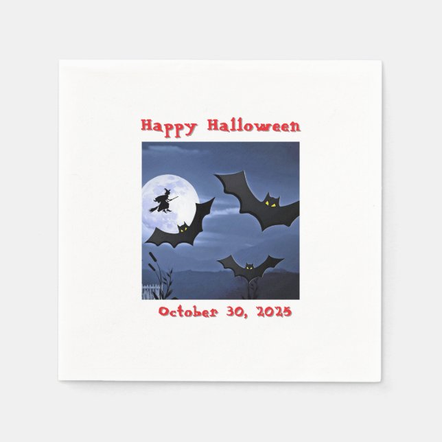 Glückliche Halloween-Fledermäuse und Fliegerwitsch Serviette (Vorderseite)