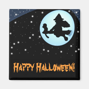 Glückliche Halloween-Fliegen-Hexe und Affe-Magnet Magnet