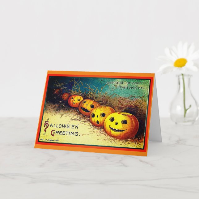 Glückliche Halloween-Grüße Pumpkins in einer Row C Karte (Kleine Pflanze)