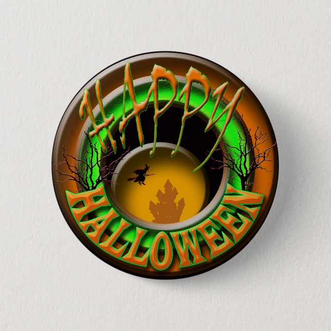 Glückliche Halloween-Hexe Button (Vorderseite)