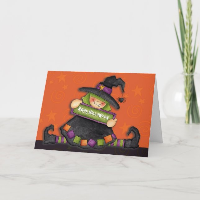 Glückliche Halloween-Hexe - Grußkarte Karte (Vorderseite)