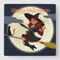 Glückliche Halloween-Hexe-Wanduhr