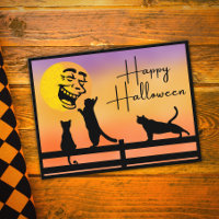Glückliche Halloween Katzen und lachende Mond Post