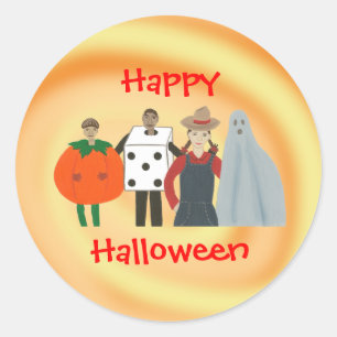 Glückliche Halloween-Kinder in Kostümaufklebern Runder Aufkleber