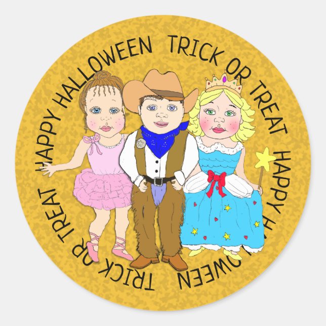 Glückliche Halloween-Kinder in Kostümen Runder Aufkleber (Vorderseite)