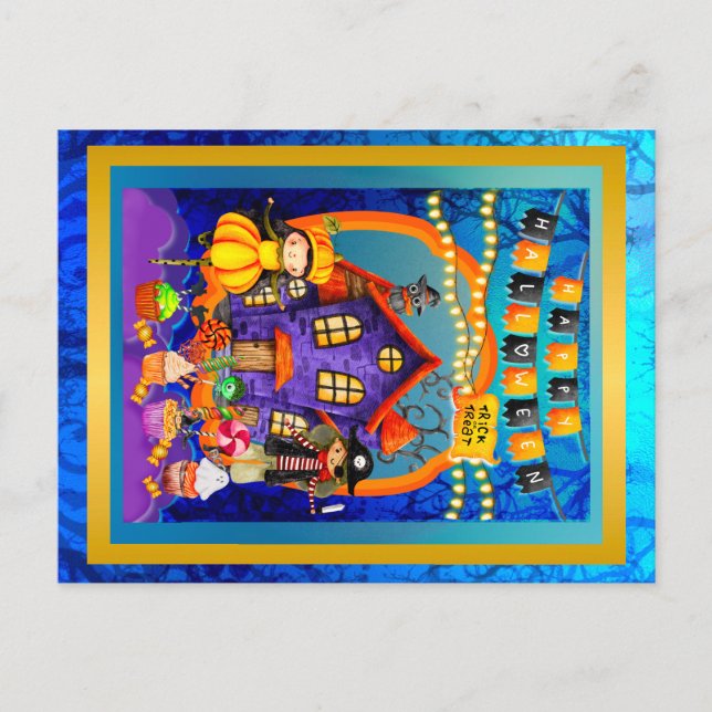 Glückliche Halloween-Kostümkinder Party-Feier Postkarte (Vorderseite)