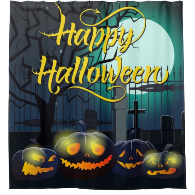 Glückliche Halloween-Kürbis auf dem Friedhof Duschvorhang (Vorderseite)