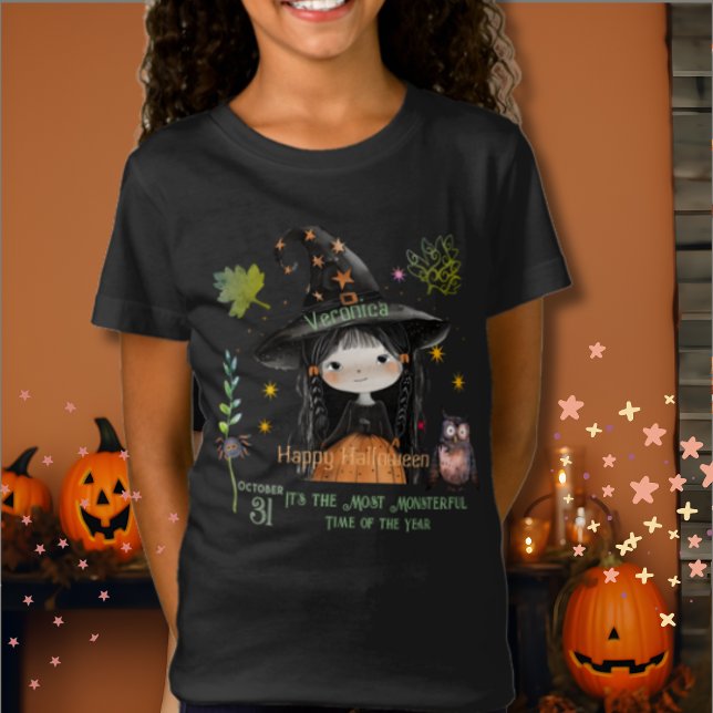 Glückliche Halloween-Monster Niedliche Hexe T-Shirt (Happy Halloween Monsters Cute Witch T-Shirt)