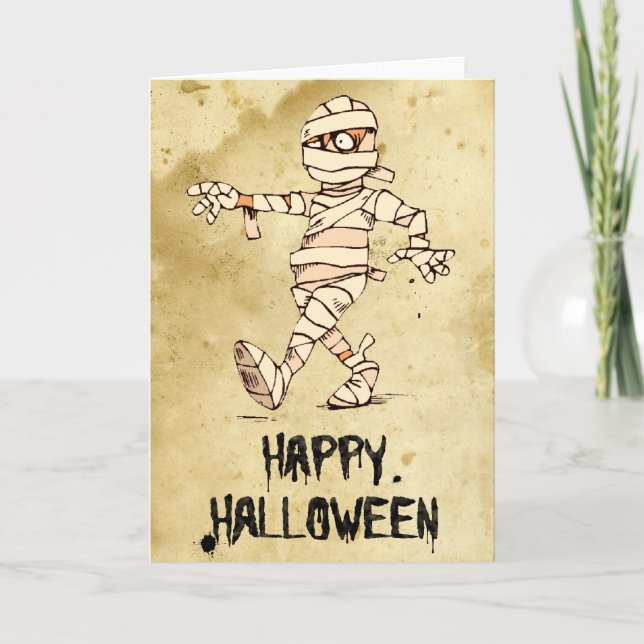 Glückliche Halloween-Mummy-Cartoon-Karte Karte (Vorderseite)