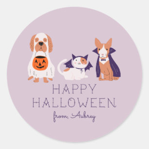 Glückliche Halloween-Niedliche Haustiere in Kost Runder Aufkleber