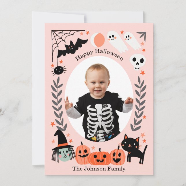 Glückliche Halloween-niedliche Kinderfotokarte Einladung (Vorderseite)
