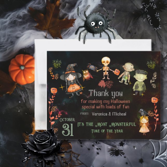 Glückliche Halloween-Niedliche Monster Dankeskarte (Happy Halloween Cute Monsters Thank You Card)