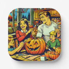 Glückliche Halloween Nostalgische Karikaturenkürme Pappteller