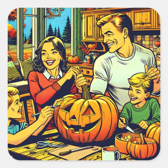 Glückliche Halloween Nostalgische Karikaturenkürme Quadratischer Aufkleber (Vorderseite)