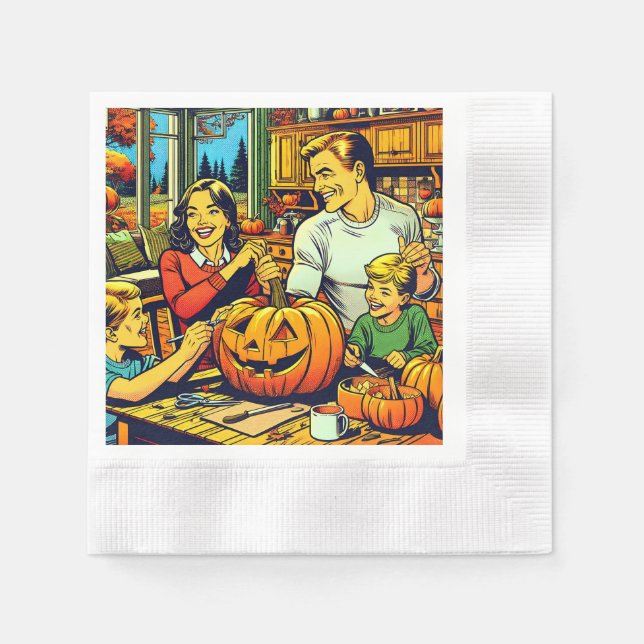 Glückliche Halloween Nostalgische Karikaturenkürme Serviette (Vorderseite)