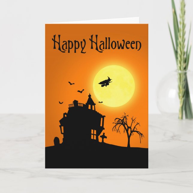 Glückliche Halloween-Silhouette-Landschaft Karte (Vorderseite)