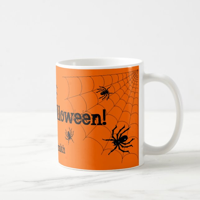 Glückliche Halloween-Spinnen-personalisierte Tasse (Rechts)
